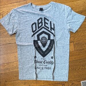 Obey Men's Light Gray Short Sleeve Graphic Tee with Black Logo
